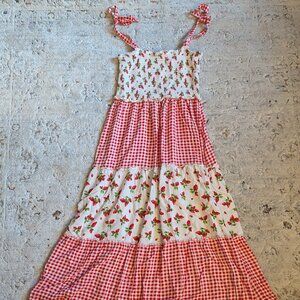 Red Gingham and Strawberry Midi Dress